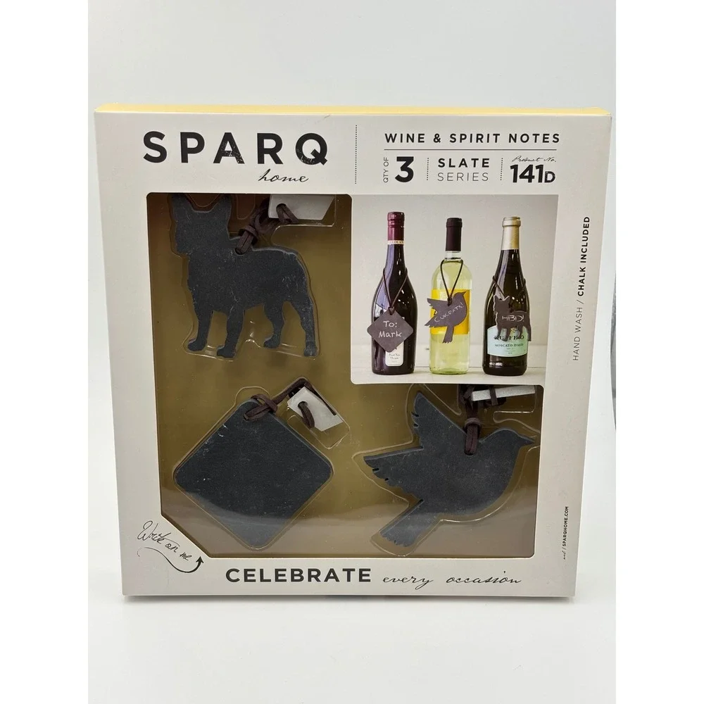SPARQ Home Slate Wine & Spirit Notes 3-Piece Set Dog Bird Square‎ Tags 141D NEW